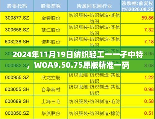 2024年11月19日紡織輕工一一孑中特，WOA9.50.75原版精準一碼