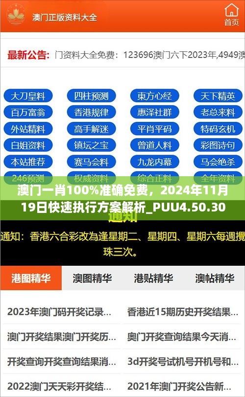 澳門一肖100%準(zhǔn)確免費(fèi)，2024年11月19日快速執(zhí)行方案解析_PUU4.50.30完整版