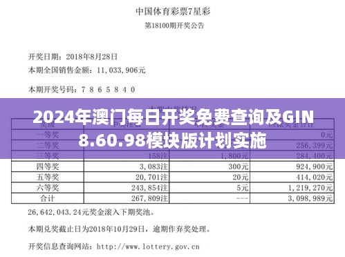 2024年澳門每日開獎免費(fèi)查詢及GIN8.60.98模塊版計劃實施