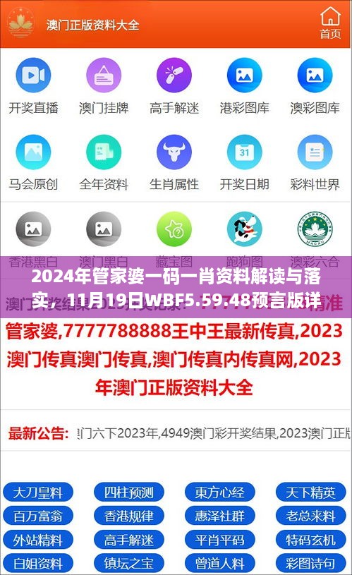 2024年管家婆一碼一肖資料解讀與落實，11月19日WBF5.59.48預(yù)言版詳解