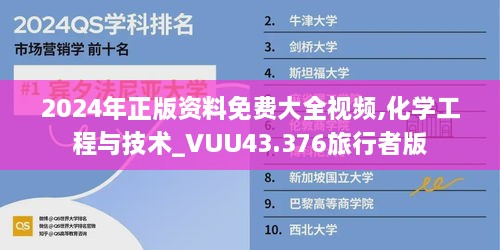 2024年正版資料免費大全視頻,化學(xué)工程與技術(shù)_VUU43.376旅行者版