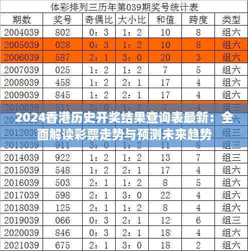 2024香港歷史開獎結(jié)果查詢表最新：全面解讀彩票走勢與預測未來趨勢