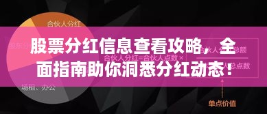 股票分紅信息查看攻略，全面指南助你洞悉分紅動態(tài)！