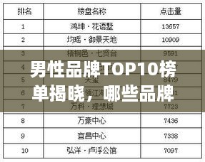 男性品牌TOP10榜單揭曉，哪些品牌獨(dú)占鰲頭？