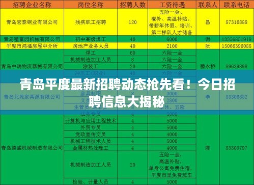 青島平度最新招聘動態(tài)搶先看！今日招聘信息大揭秘