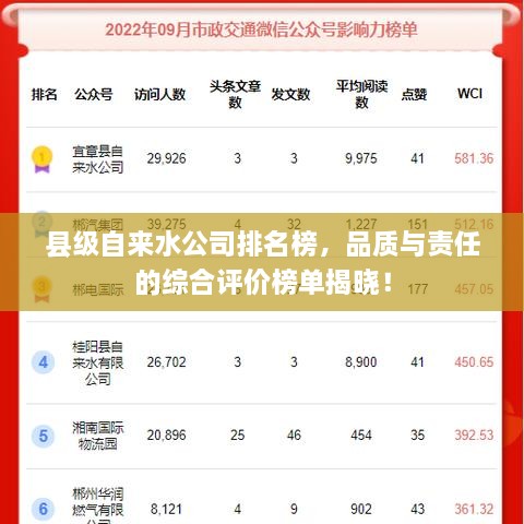 縣級自來水公司排名榜，品質(zhì)與責任的綜合評價榜單揭曉！